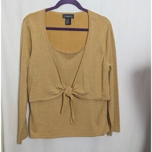 90s Elementz Metallic Gold Layered Knit XL Sweater vintage glam